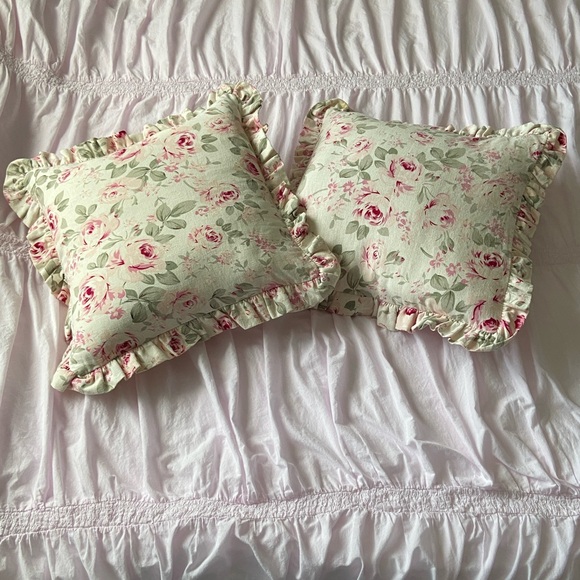 Simply Shabby Chic Rosalie Linen Blend Floral Roses Pillow Cover Pair Cream Pink - Picture 1 of 16